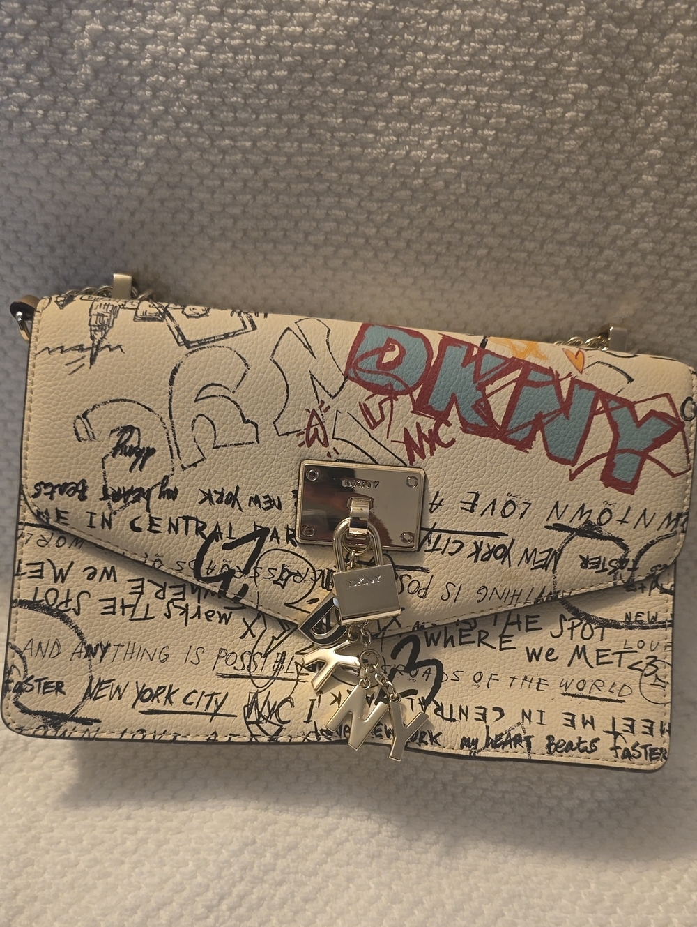 DKNY White Graffiti-Print Leather Crossbody Bag